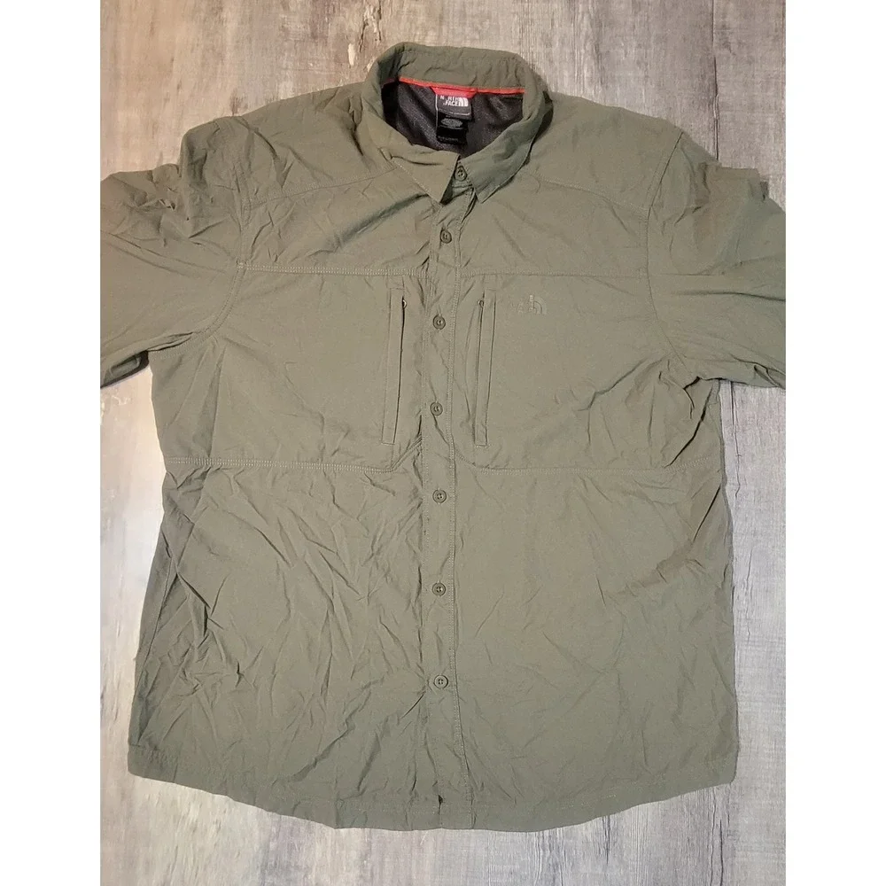 The North Face Mens XL Olive Green Long Sleeve Vented Hiking Utility Shirt